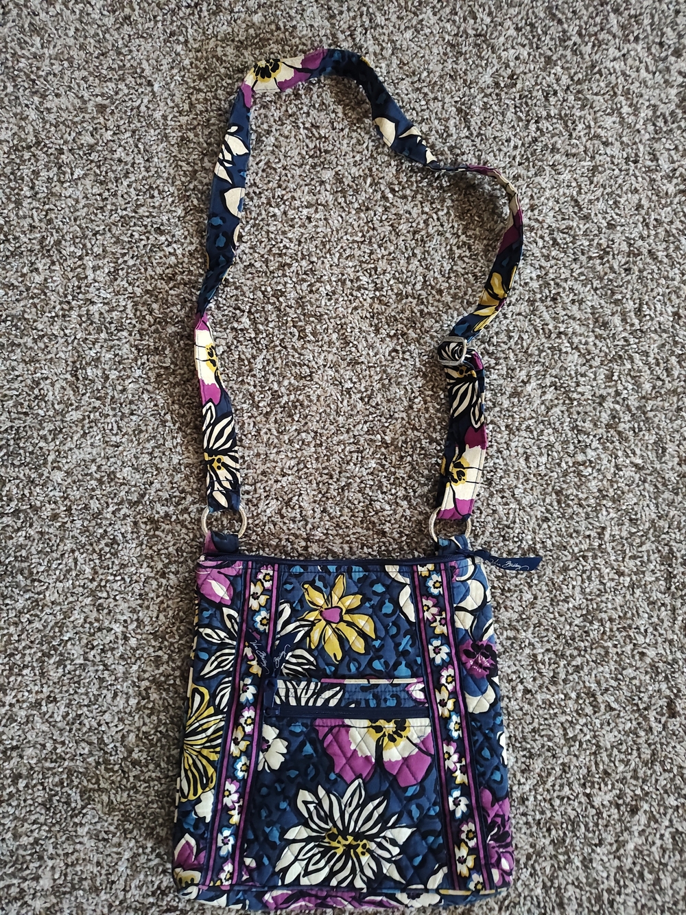 Vera Bradley Floral Quilted Crossbody in Navy, Purple & Yellow